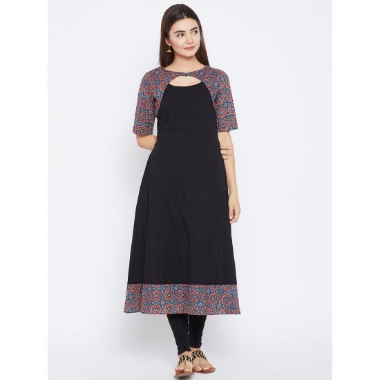 Women's Black ,Red And Blue Ajrakh Block Printed Umbrella Kurta Women's Black ,Red And Blue Ajrakh Block Printed Umbrella Kurta