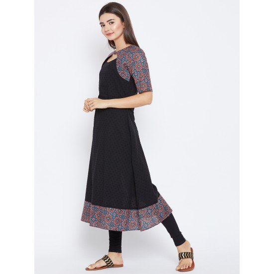 Women's Black ,Red And Blue Ajrakh Block Printed Umbrella Kurta Women's Black ,Red And Blue Ajrakh Block Printed Umbrella Kurta