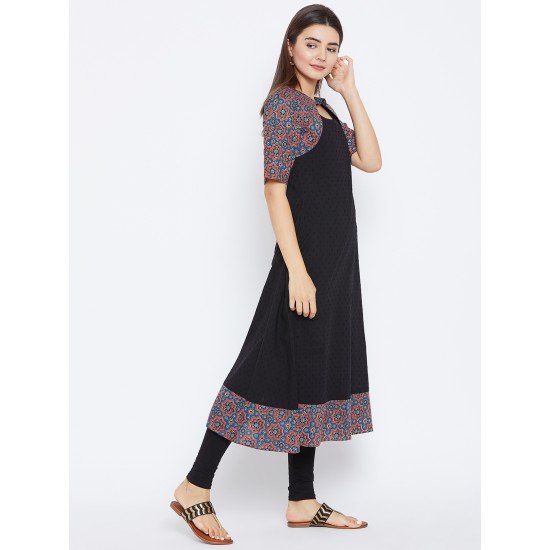 Women's Black ,Red And Blue Ajrakh Block Printed Umbrella Kurta Women's Black ,Red And Blue Ajrakh Block Printed Umbrella Kurta