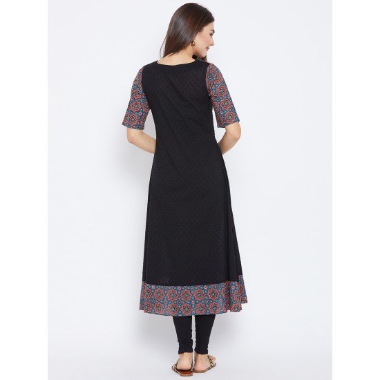 Women's Black ,Red And Blue Ajrakh Block Printed Umbrella Kurta Women's Black ,Red And Blue Ajrakh Block Printed Umbrella Kurta