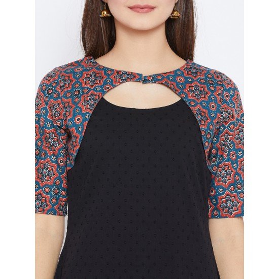 Women's Black ,Red And Blue Ajrakh Block Printed Umbrella Kurta Women's Black ,Red And Blue Ajrakh Block Printed Umbrella Kurta
