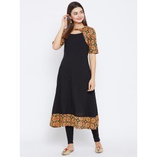 Women's Black ,Red And Yellow, Ajrakh Block Printed Umbrella Kurta Women's Black ,Red And Yellow, Ajrakh Block Printed Umbrella Kurta