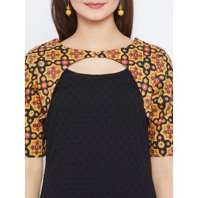 Women's Black ,Red And Yellow, Ajrakh Block Printed Umbrella Kurta