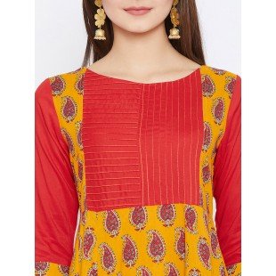 Women's Yellow And Red Paisely Printed Anarkali Ankle Length Kurta Women's Yellow And Red Paisely Printed Anarkali Ankle Length Kurta