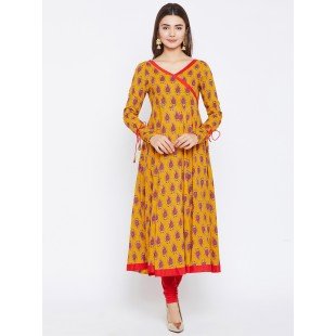 Women's Yellow And Red Color Paisley Printed Anarkali Ankle Length Kurta Women's Yellow And Red Color Paisley Printed Anarkali Ankle Length Kurta