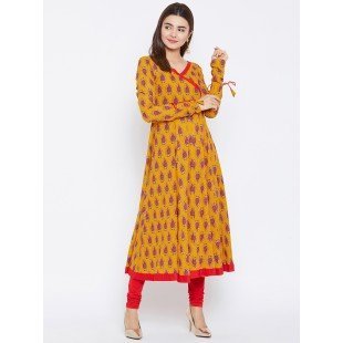 Women's Yellow And Red Color Paisley Printed Anarkali Ankle Length Kurta Women's Yellow And Red Color Paisley Printed Anarkali Ankle Length Kurta