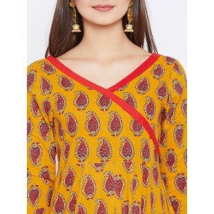 Women's Yellow And Red Color Paisley Printed Anarkali Ankle Length Kurta Women's Yellow And Red Color Paisley Printed Anarkali Ankle Length Kurta