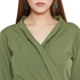 Women'S Solid Olive Full Length Crepe Jumpsuit