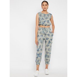 Grey & Blue Printed Two-Piece Jumpsuit Grey & Blue Printed Two-Piece Jumpsuit