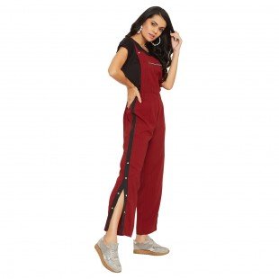 Maroon solid dungarees with side stripes detail Maroon solid dungarees with side stripes detail