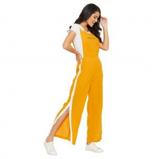 Mustard solid dungarees with side stripes detail Mustard solid dungarees with side stripes detail