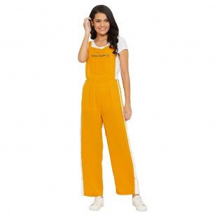 Mustard solid dungarees with side stripes detail Mustard solid dungarees with side stripes detail