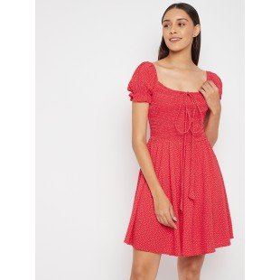 Women Red Printrd Fit and Flare dress Women Red Printrd Fit and Flare dress
