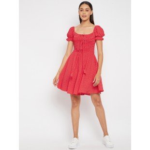 Women Red Printrd Fit and Flare dress Women Red Printrd Fit and Flare dress