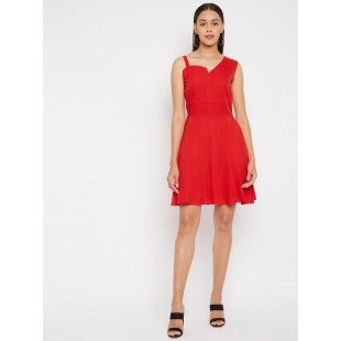Women Red Solid Fit and Flare dress Women Red Solid Fit and Flare dress
