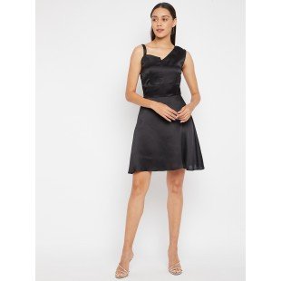 Women Black Solid Fit and Flare Dress Women Black Solid Fit and Flare Dress