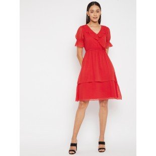 Women Red layered wrap Dress Women Red layered wrap Dress
