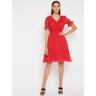 Women Red layered wrap Dress Women Red layered wrap Dress