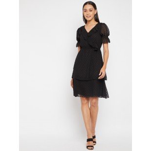 Women Black layered wrap Dress Women Black layered wrap Dress