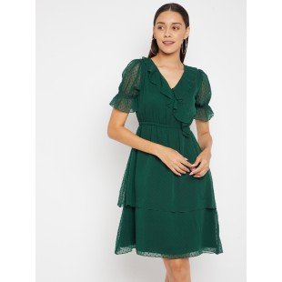 Women Green layered wrap Dress Women Green layered wrap Dress