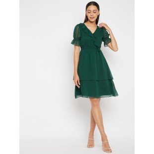 Women Green layered wrap Dress Women Green layered wrap Dress