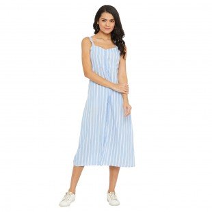 Women Blue and White Stripe Fit and Flare Midi Dress Women Blue and White Stripe Fit and Flare Midi Dress