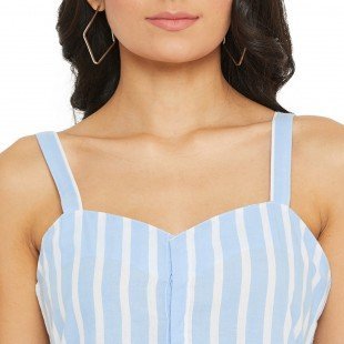 Women Blue and White Stripe Fit and Flare Midi Dress Women Blue and White Stripe Fit and Flare Midi Dress