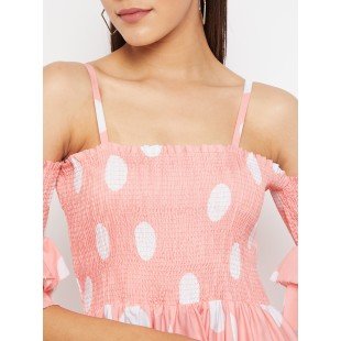 Women Pink Base and White Polka Dot Printed Maxi Dress Women Pink Base and White Polka Dot Printed Maxi Dress