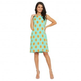 Women Sea Green Polka Dot Accordion Pleated A-line Dress Women Sea Green Polka Dot Accordion Pleated A-line Dress