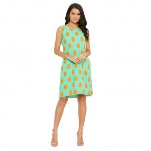 Women Sea Green Polka Dot Accordion Pleated A-line Dress Women Sea Green Polka Dot Accordion Pleated A-line Dress