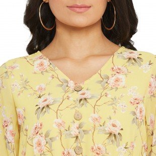 Women Lemon Floral Print Smocked A-line Dress Women Lemon Floral Print Smocked A-line Dress