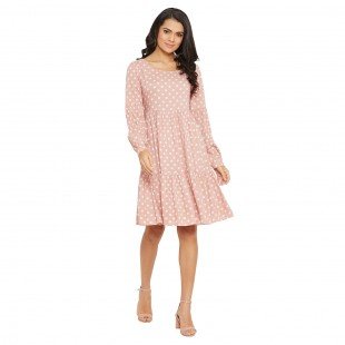 Women Pink Polka Dot Tiered A-line Dress Women Pink Polka Dot Tiered A-line Dress