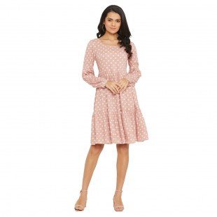 Women Pink Polka Dot Tiered A-line Dress Women Pink Polka Dot Tiered A-line Dress