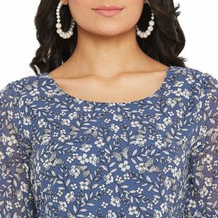 Women Blue Print Tiered A-Line Dress Women Blue Print Tiered A-Line Dress