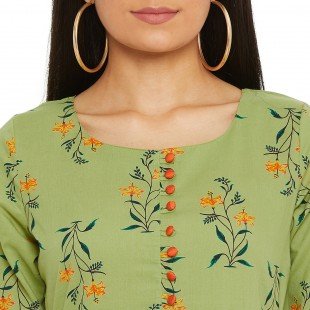 Women Green Printed Ethnic A-line Dress Women Green Printed Ethnic A-line Dress