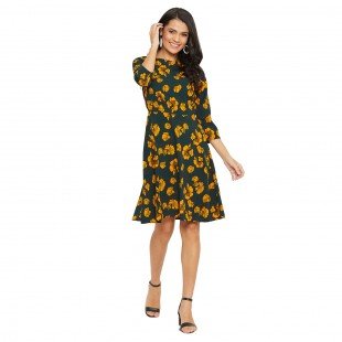 Blue And White Floral Printed A-line Dress Blue And White Floral Printed A-line Dress