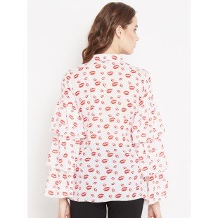 White Printed Ruffle layer Shirt  White Printed Ruffle layer Shirt