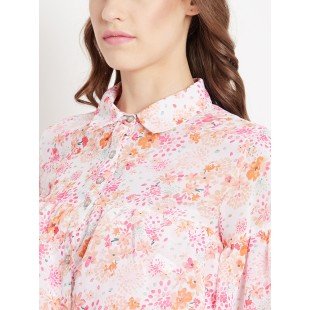 White floral Printed Ruffle layer Shirt  White floral Printed Ruffle layer Shirt