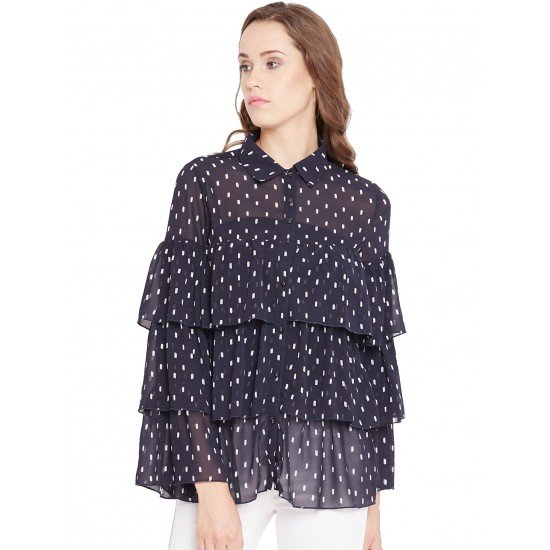 Black floral Printed Ruffle layer Shirt Black floral Printed Ruffle layer Shirt