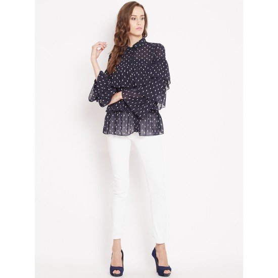 Black floral Printed Ruffle layer Shirt Black floral Printed Ruffle layer Shirt