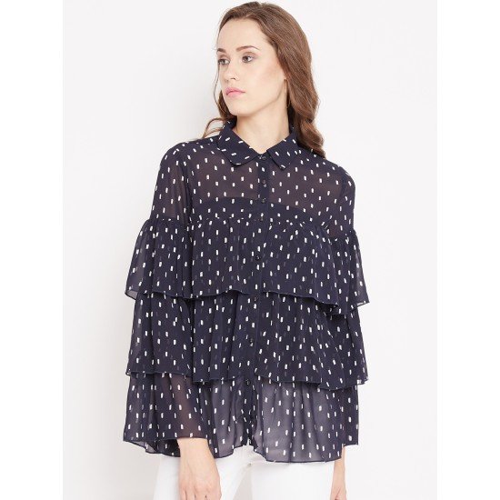 Black floral Printed Ruffle layer Shirt Black floral Printed Ruffle layer Shirt