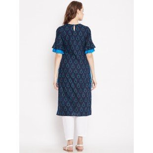 Women's Blue Ethnic Motif Printed Mid Length Layed Kurta Women's Blue Ethnic Motif Printed Mid Length Layed Kurta