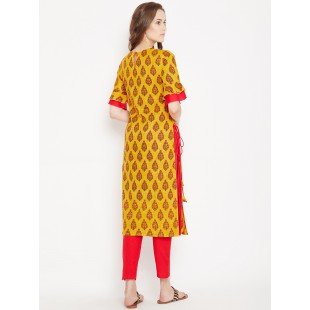 Women's Yellow Ethnic Motif Printed Mid Length Layed Kurta Women's Yellow Ethnic Motif Printed Mid Length Layed Kurta