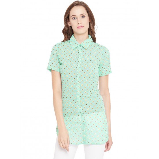 Sea green printed shrug as shirt style Sea green printed shrug as shirt style