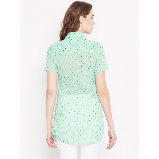 Sea green printed shrug as shirt style Sea green printed shrug as shirt style