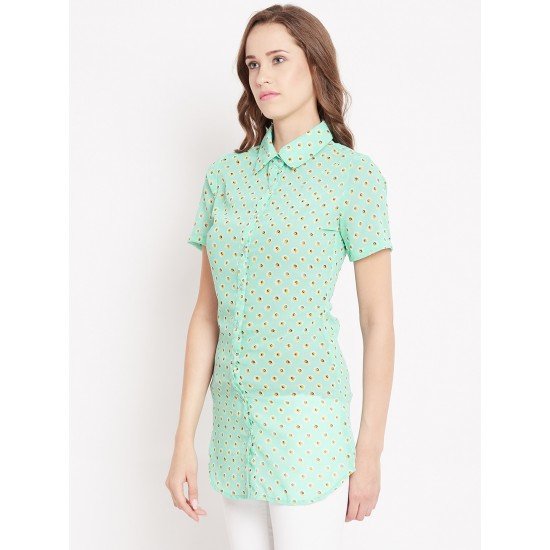 Sea green printed shrug as shirt style Sea green printed shrug as shirt style