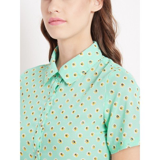 Sea green printed shrug as shirt style Sea green printed shrug as shirt style