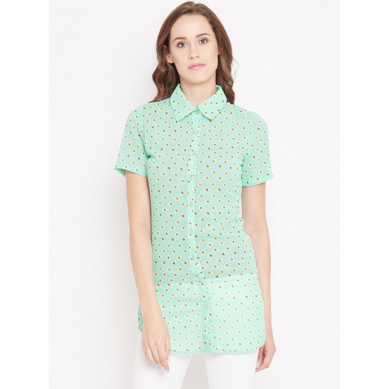 Sea green printed shrug as shirt style Sea green printed shrug as shirt style