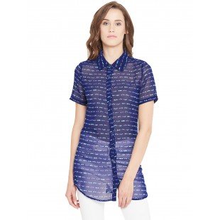 Royal Blue printed shrug as shirt style Royal Blue printed shrug as shirt style
