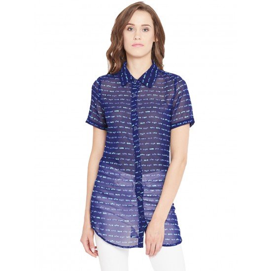 Royal Blue printed shrug as shirt style Royal Blue printed shrug as shirt style